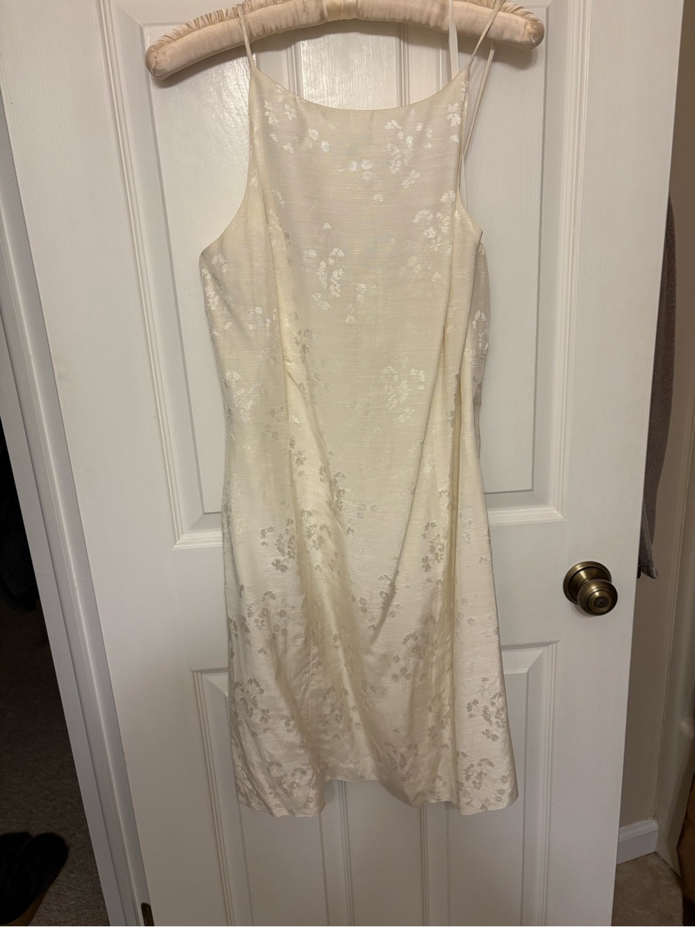 Neiman Marcus Ivory Floral Jacquard Slip Dress
